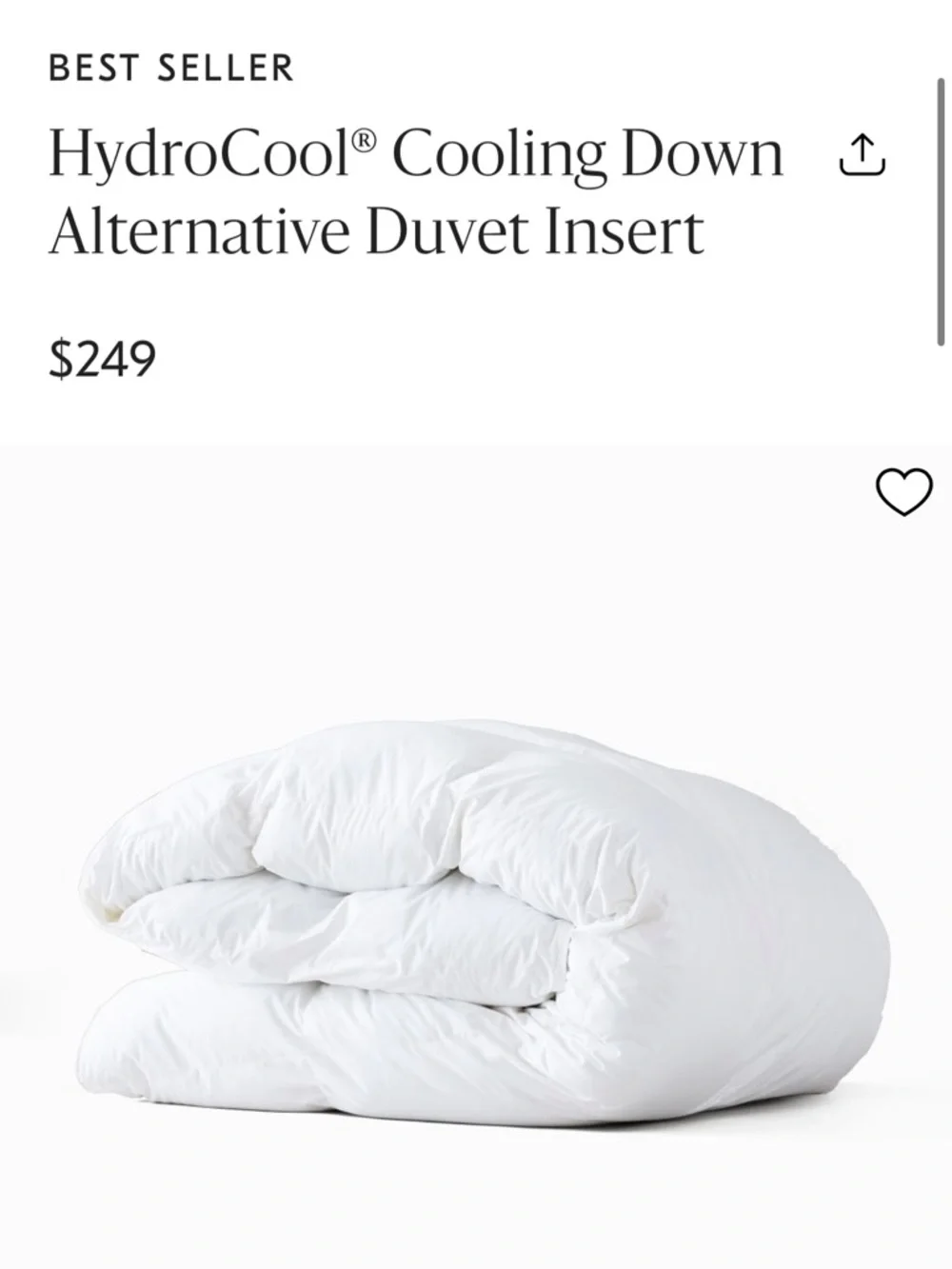 West Elm White HydroCool Cooling Down Alternative Duvet Insert BARELY USED